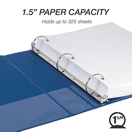 Samsill 1.5 Inch 3 Ring Binders, Economy Round Ring, Clear View Cover, 325 Sheet Capacity - for School, Home, Office - Blue, 4 Pack