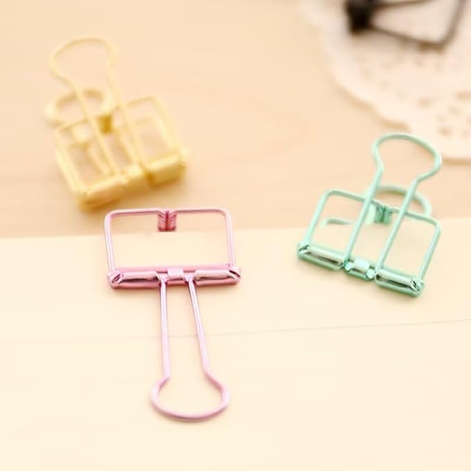 16PCS Metal Medium Binder Clips Hollow Binder Clip Metal Paper Clamps Binder Clips Decorative Tool for School Office Paperwork Multicolor (M)