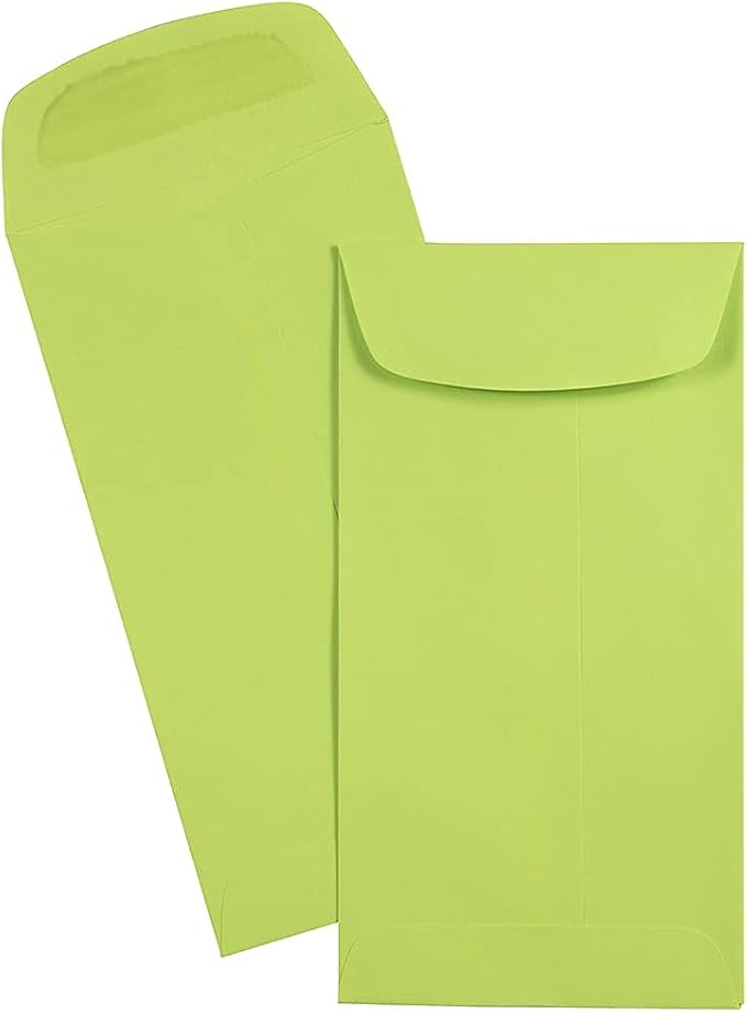 JAM PAPER #7 Coin Business Colored Envelopes - 3 1/2 x 6 1/2 - Ultra Lime Green - 50/Pack