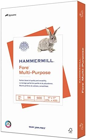 Hammermill Printer Paper, Fore Multipurpose 20 lb Copy Paper, 11 x 17 - 1 Ream (500 Sheets) - 96 Bright, Made in the USA, 103192R