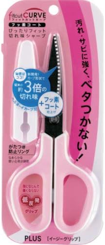 Plus Scissors SC-175SF Fit Cut Curved Fluorine Coated Memory Foam Grip White/Pink 34-547