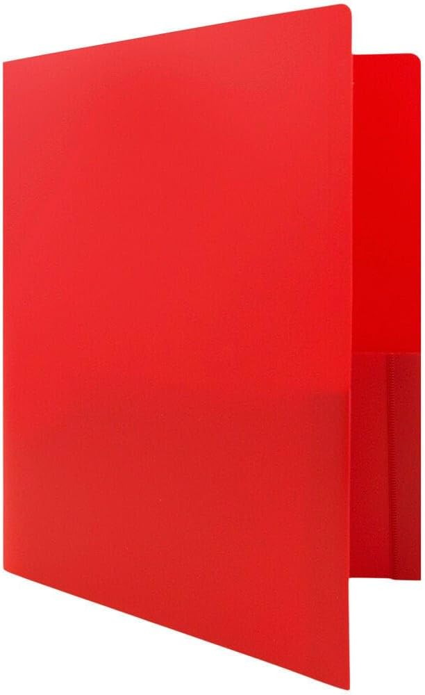 JAM PAPER Heavy Duty Plastic 2 Pocket Extra Tough School Folders - Red - 24/Pack