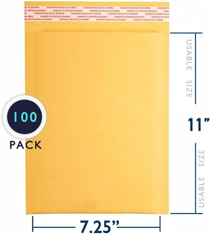 100 PC #1 7.25x12 Inches 100 Pack Inches Kraft Bubble Mailers Yellow Shipping Padded Envelopes Self Seal Waterproof Cushion Envelopes