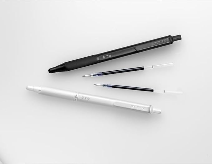 Zebra Pen – STEEL Series Premium Gel Pens – G-750 Retractable, 0.7mm Medium Point Blue Ink, Rapid Dry Ink, Comfort Knurled Grip, Black Brass Barrel, Refillable, Japanese Craft Detail, 2-Pack (49822)