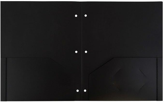 JAM PAPER Heavy Duty Plastic 3 Hole Punch Pocket Folders - Extra Tough School Folders - Black - 24/Pack