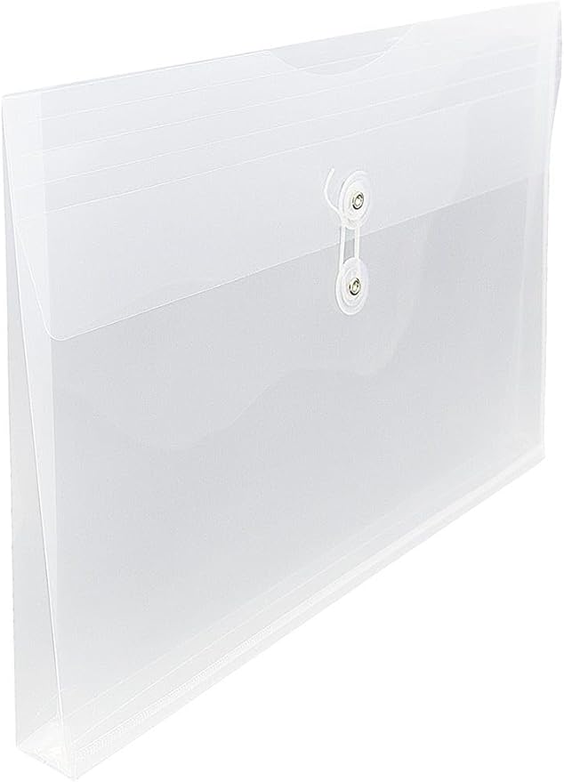 JAM PAPER Plastic Envelopes with Button & String Tie Closure - Legal Booklet - 9 3/4 x 14 1/2 - Clear - 3/Pack