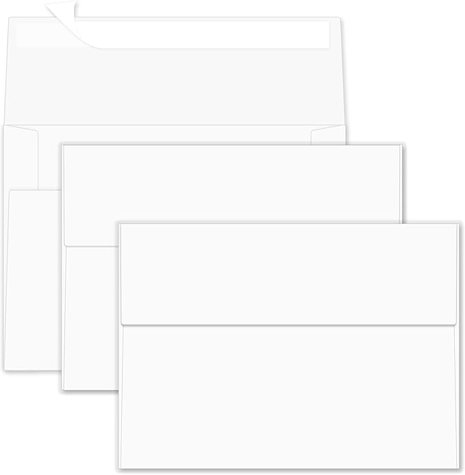 5x7 Envelopes For Invitation,A7 Envelope white,50 pack 5x7 card Envelopes Self Seal,for weddings, greeting cards,baby shower,photos,birthday (50, White, A7)