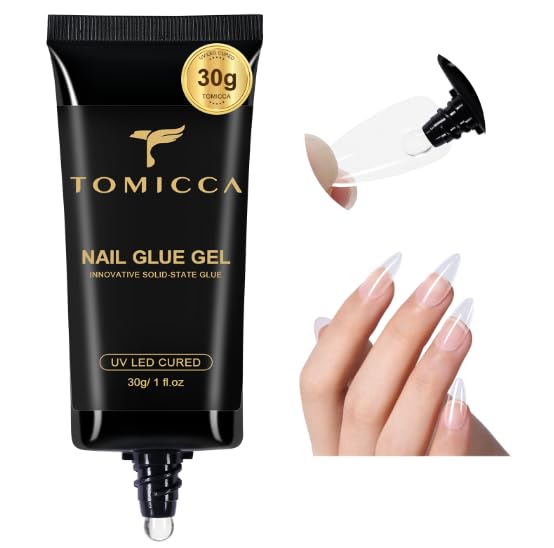 TOMICCA 4 In 1 Gel Nail Glue 30g UV Nail Glue for Press ons Semi Solid Nail Gel Glue Strong Nail Glue on Nails Tips for Fake Acrylic Nails Extension - UV Light Required