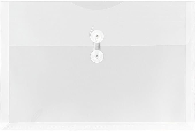 JAM PAPER Plastic Envelopes with Button & String Tie Closure - Legal Booklet - 9 3/4 x 14 1/2 - Clear - 3/Pack