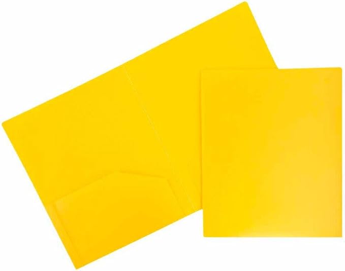JAM PAPER Heavy Duty Plastic 2 Pocket Extra Tough School Folders - Yellow - 24/Pack