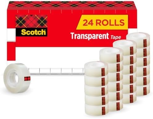 Scotch Transparent Tape Clear | 3/4 in x 1000 in | Photo-Safe | Strong Adhesion | 24 Rolls, Pack of 6