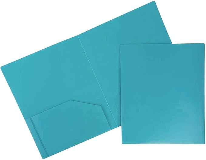 JAM PAPER Heavy Duty Plastic 2 Pocket Extra Tough School Folders - Teal Blue - 3/Pack