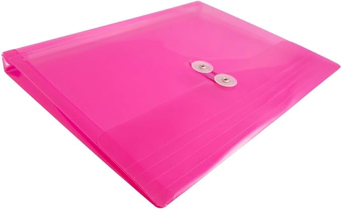 JAM PAPER Plastic Envelopes with Button & String Tie Closure - Letter Booklet - 9 3/4 x 13 - Fuchsia - 3/Pack