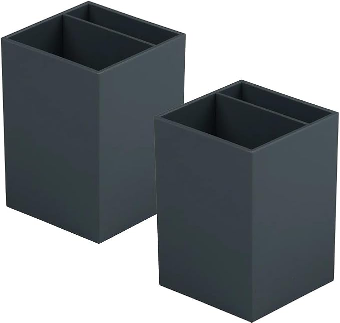 JAM PAPER Plastic Pen Holders - Grey Desktop Pencil Cups - 2/Pack