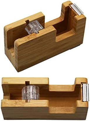 Enyuwlcm Bamboo Desk Tape Dispenser Natural Tape Dispenser with Open End Made of 100% Bamboo 2 Packs