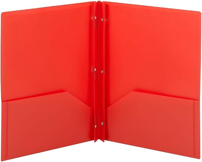Smead Poly Two-Pocket Folder, Three-Hole Punch Prong Fasteners, Letter Size, Red, 6 Count (87727)