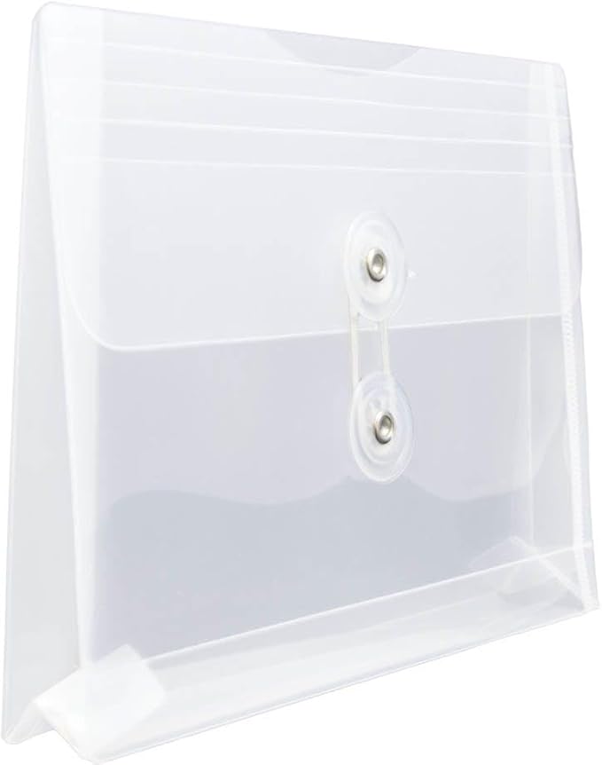 JAM PAPER Plastic Envelopes with Button & String Tie Closure - Index Size - 5 1/2 x 7 1/2 - Clear - 3/Pack