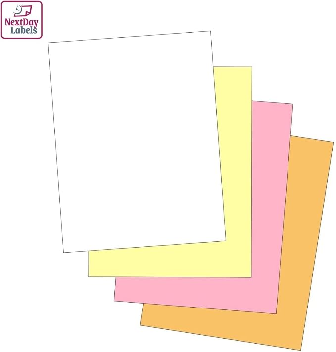 NextDayLabels 4 Part Straight Carbonless NCR Paper White Canary Pink Gold | 8.5" x 11" Pre-Collated Carbonless Copy Paper Delivers Clean Crisp Copies (500 Sheets) Works with Laser Inkjet Printers