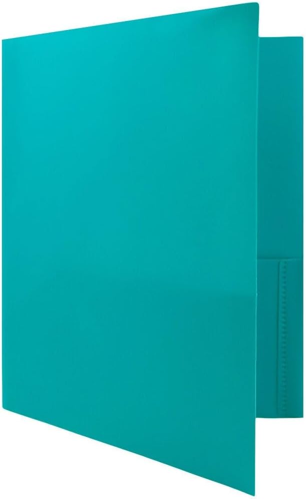 JAM PAPER Plastic 2 Pocket POP Folders - Durable School Folders - Teal Blue - 12/Pack