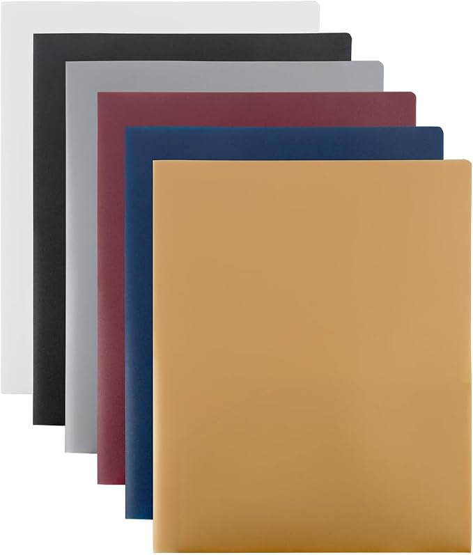 JAM PAPER Plastic 2 Pocket POP Folders - Durable School Folders - Assorted Professional Colors - 6/Pack