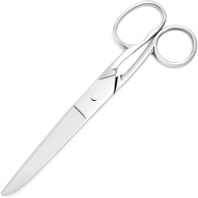 Silver Office Scissors, Heavy Duty Sewing, Paper Cutting Shears, 7" | Tailor Fabric Sewing Paper Cutting Shears Stainless Steel Cutter Leather Art Craft Office Scissors