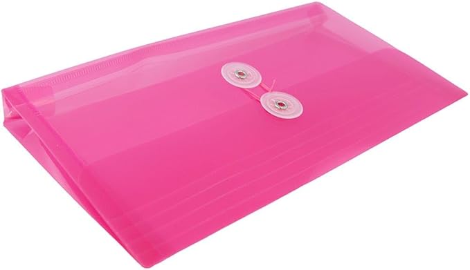 JAM PAPER Plastic Envelopes with Button & String Tie Closure - #10 Business Booklet - 5 1/4 x 10 - Fuchsia Pink - 3/pack