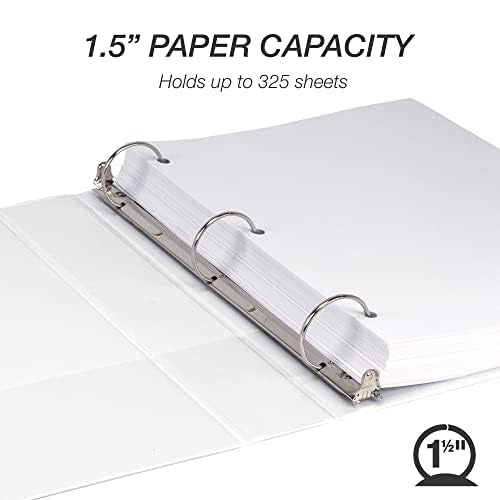 Samsill 1.5 Inch 3 Ring Binders, Economy Round Ring, Clear View Cover, 325 Sheet Capacity - for School, Home, Office - White, 6 Pack