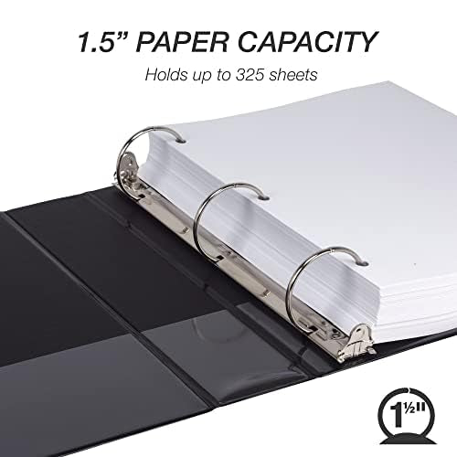 Samsill 1.5 Inch 3 Ring Binders, Economy Round Ring, Clear View Cover, 325 Sheet Capacity - for School, Home, Office - Black, 12 Pack