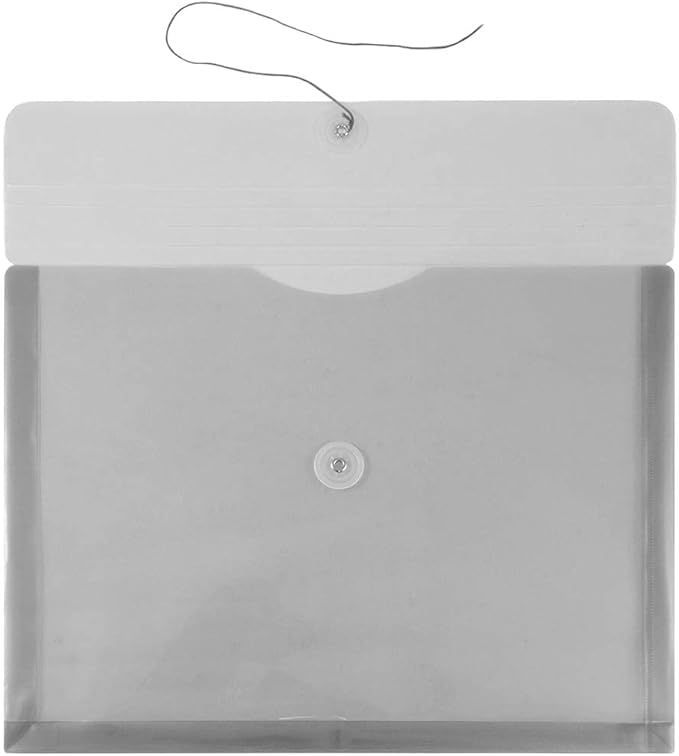 JAM PAPER Plastic Envelopes with Button & String Tie Closure - Letter Booklet - 9 3/4 x 13 - Smoke Gray - 12/Pack