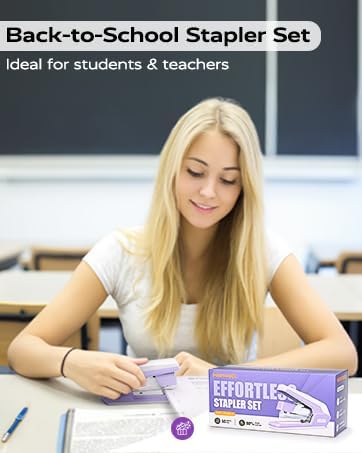 Marsrock Heavy Duty Stapler for Desk with 40-50 Sheet, 2000 Staples, Purple | Classroom Stapler, Teacher Stapler, Office Stapler, Ergonomic & Easy to Load Desktop Stapler, Magnetic Staple Remover