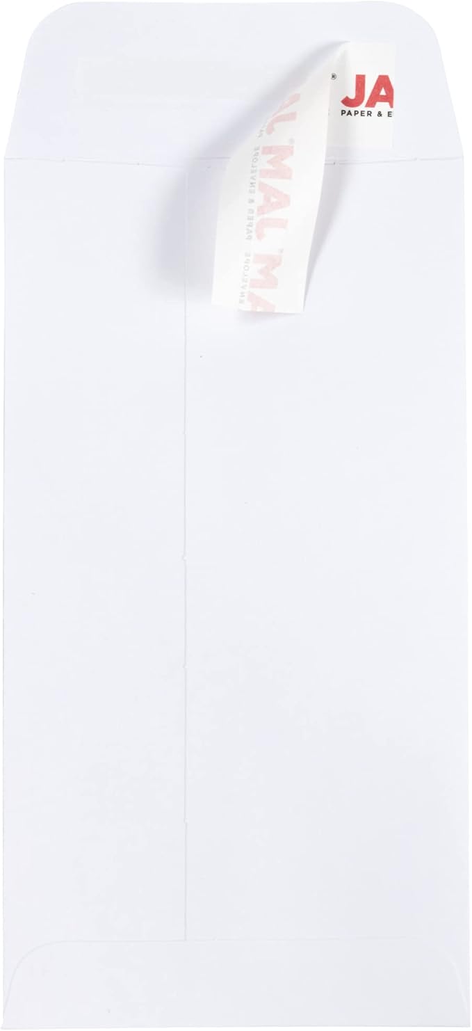 JAM PAPER #7 Coin Business Envelopes with Peel and Seal Closure - 3 1/2 x 6 1/2 - White - 50/Pack