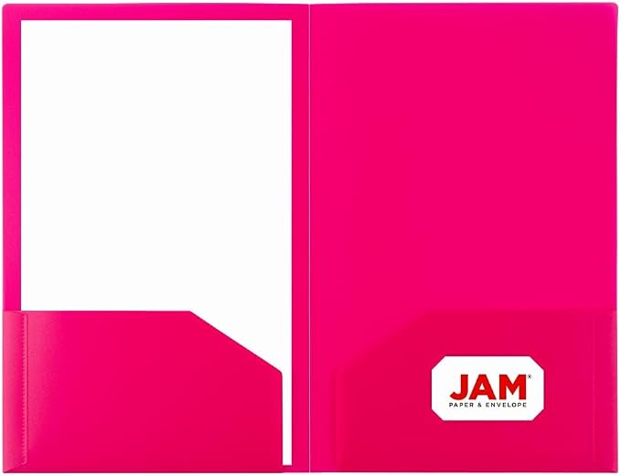 JAM PAPER A4 Heavy Duty Plastic 2 Pocket Presentation Folders - Assorted Fashion Colors - 6/Pack