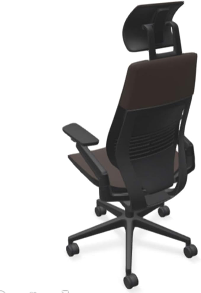 Steelcase Gesture Office Desk Chair with Headrest in Elmosoft Genuine Espresso L133 Leather Plus Lumbar Support High Black Frame