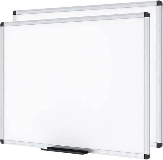 VIZ-PRO Dry Erase Board, 36 x 24 Inches, 2 Pack, Wall Mounted Whiteboard | 3' x 2', Aluminum Frame, with Marker Tray, for School Office and Home