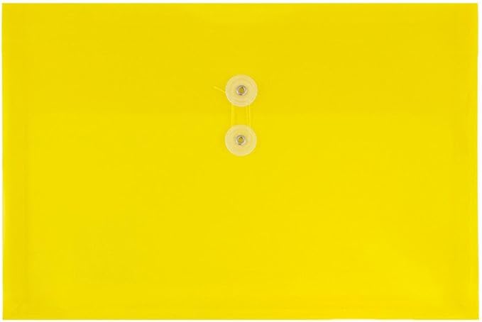 JAM PAPER Plastic Envelopes with Button & String Tie Closure - Legal Booklet - 9 3/4 x 14 1/2 - Yellow - 3/Pack