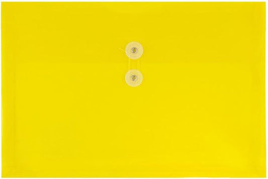 JAM PAPER Plastic Envelopes with Button & String Tie Closure - Legal Booklet - 9 3/4 x 14 1/2 - Yellow - 3/Pack