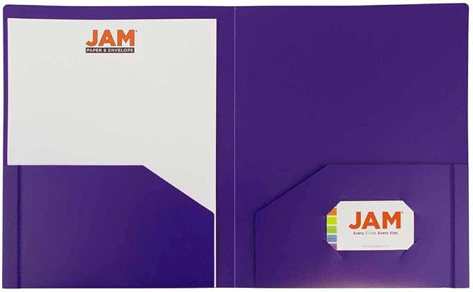 JAM PAPER Heavy Duty Plastic 2 Pocket Extra Tough School Folders - Purple - 6/Pack