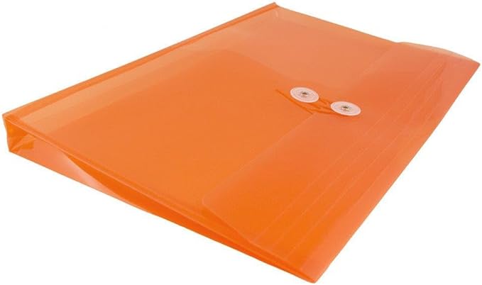 JAM PAPER Plastic Envelopes with Button & String Tie Closure - Legal Booklet - 9 3/4 x 14 1/2 - Orange - 3/Pack