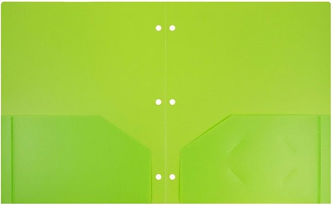 JAM PAPER Heavy Duty Plastic 3 Hole Punch Pocket Folders - Extra Tough School Folders - Lime Green - 3/Pack