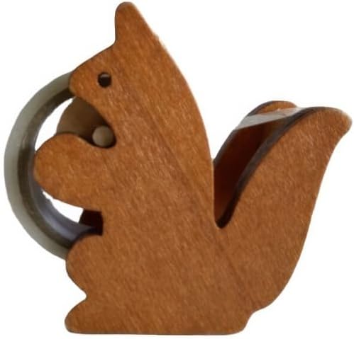 Clear Tape Dispenser - Wooden Squirrel Cute Design for Office & School Desktop - 1/2" x 250 in Tape Included