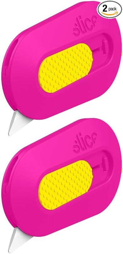 Slice Mini Box Cutter | Manual Retracting | Safe Ceramic Box Cutter Lasting 11x Longer than Metal | Box Opener | 2 Pack | Fuchsia
