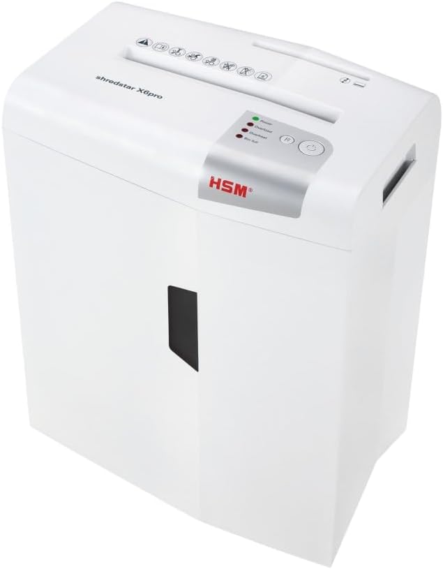 HSM shredstar X6pro, 6-Sheet Micro-Cut Paper/CD/Card Shredder, P-5 Security Level, 5.3 Gallon, White