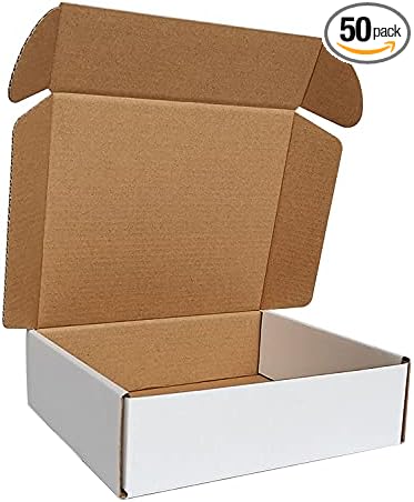 50 Pack 7x6x2'' Small Shipping Boxes, Corrugated Cardboard Mailers for Business, White (CM762)