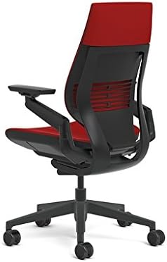 Steelcase Gesture Office Chair - Cogent: Connect Scarlet Fabric, Low Seat Height, Wrapped Back, Dark on Dark Frame, Lumbar Support