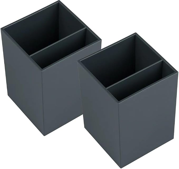 JAM PAPER Plastic Pen Holders - Grey Desktop Pencil Cups - 2/Pack