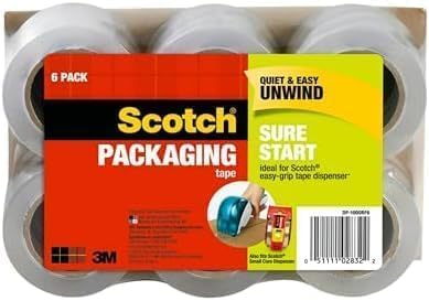 Scotch Sure Start Packing Tape Clear | Quiet Unwind | Easy Start Technology | 1.88 in x 25 yd | 6 Rolls, Pack of 6