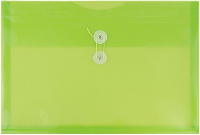 JAM PAPER Plastic Envelopes with Button & String Tie Closure - Letter Booklet - 9 3/4 x 13 - Lime Green - 3/Pack