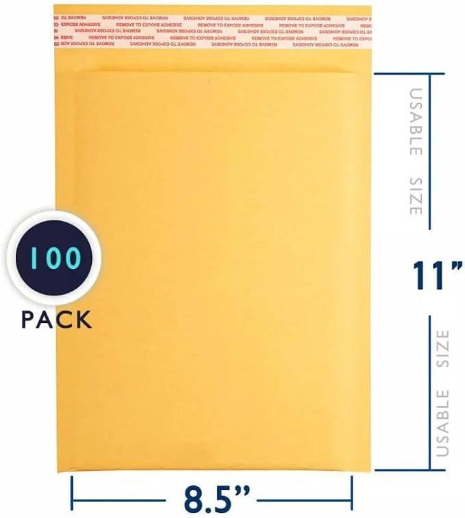 100 PC #2 8.5x12 Inches 100 Pack Inches Kraft Bubble Mailers Yellow Shipping Padded Envelopes Self Seal Waterproof Cushion Envelopes
