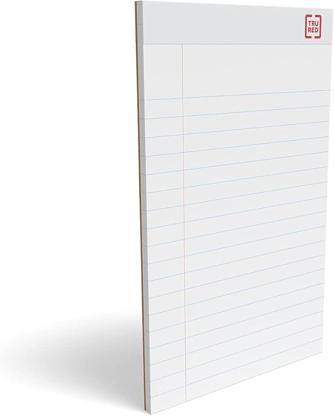 Sustainable Earth by STAPLES Notepads, 5” x 8”, Wide Ruled, White, 50 Sheets/Pad, 12‑Pack