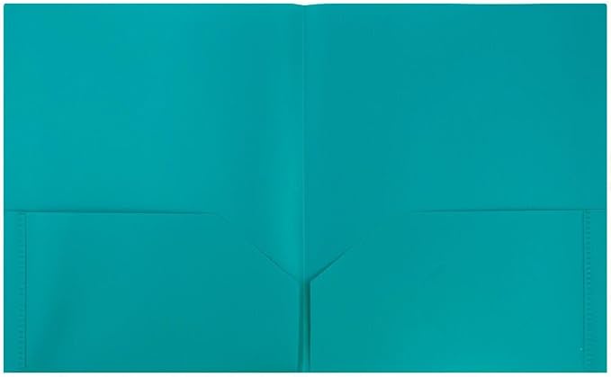 JAM PAPER Plastic 2 Pocket POP Folders - Durable School Folders - Teal Blue - 24/Pack